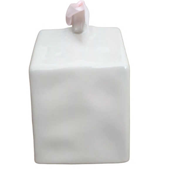 Rae Dunn Mama Bird Birdhouse w/Pink Ribbon & Two Bird Decals 5" D, 7.5" H, 5" W - Picture 5 of 7